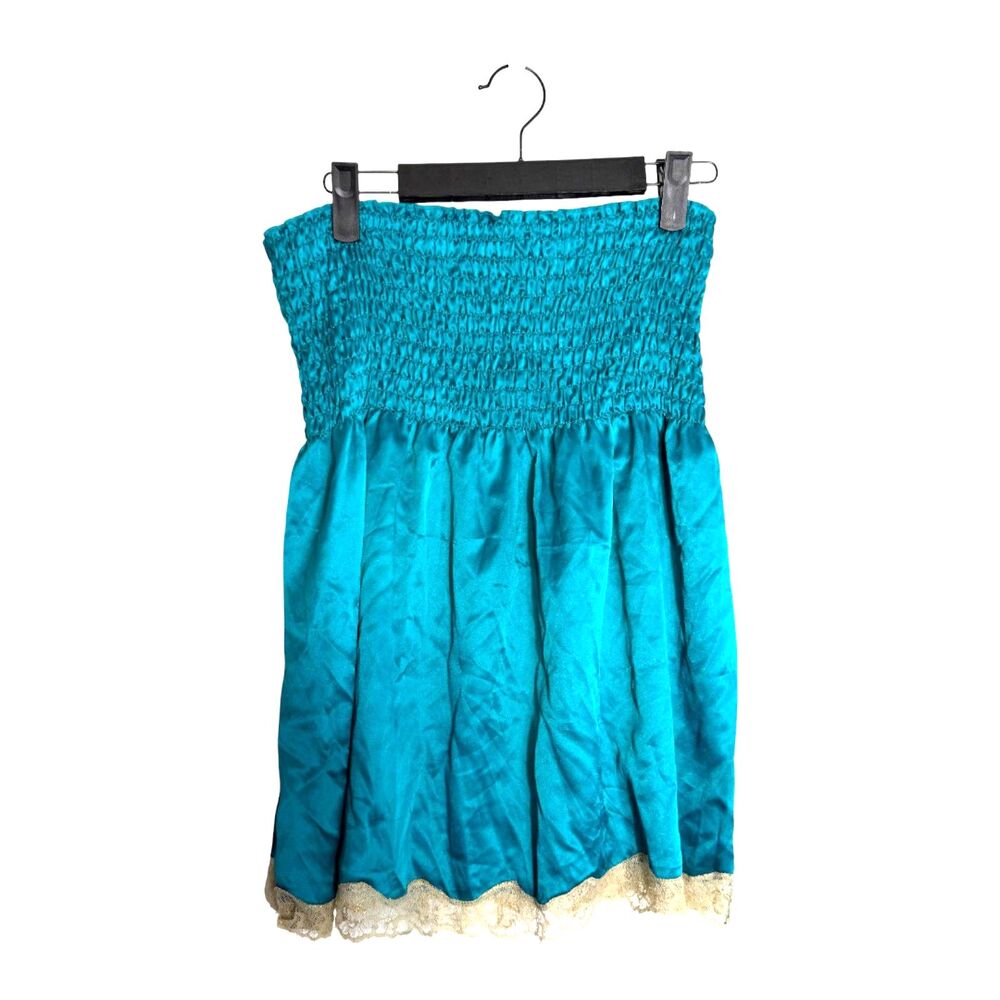 Victoria's Secret Vintage 2000s Y2K Strapless Blue Lace Satin Mini Dress Medium